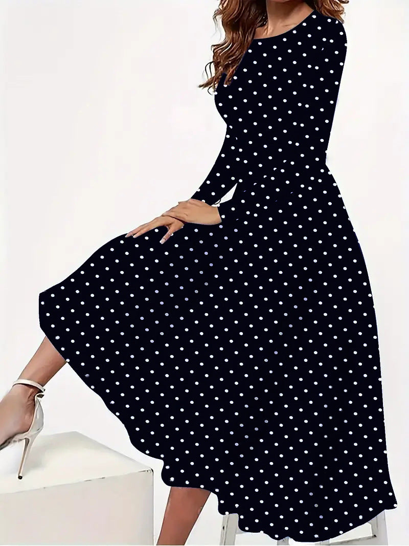 Elegant Polka Dot Pocket Dress