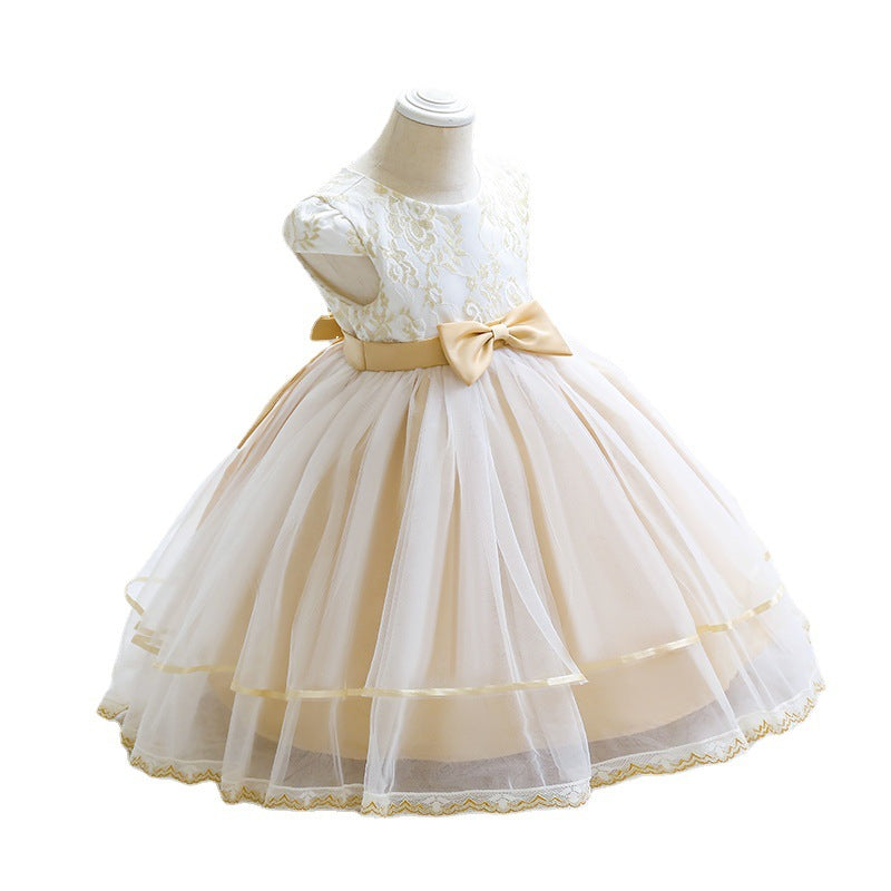 Girls' Embroidered Mesh Princess Dress