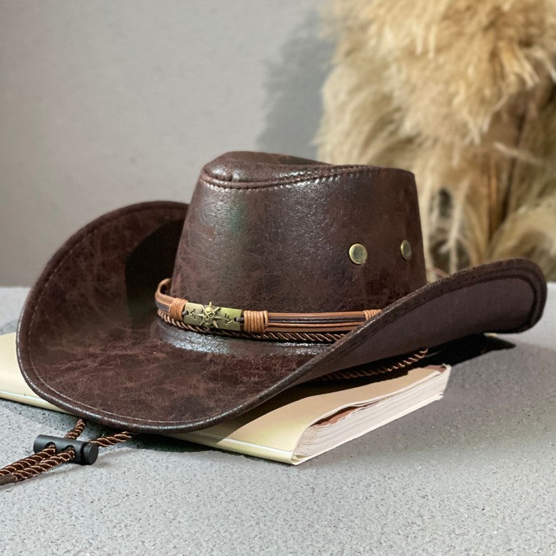 Leather Retro Western Denim Hat