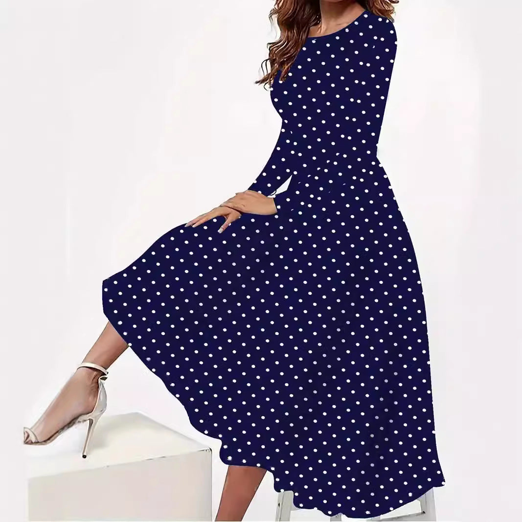Elegant Polka Dot Pocket Dress