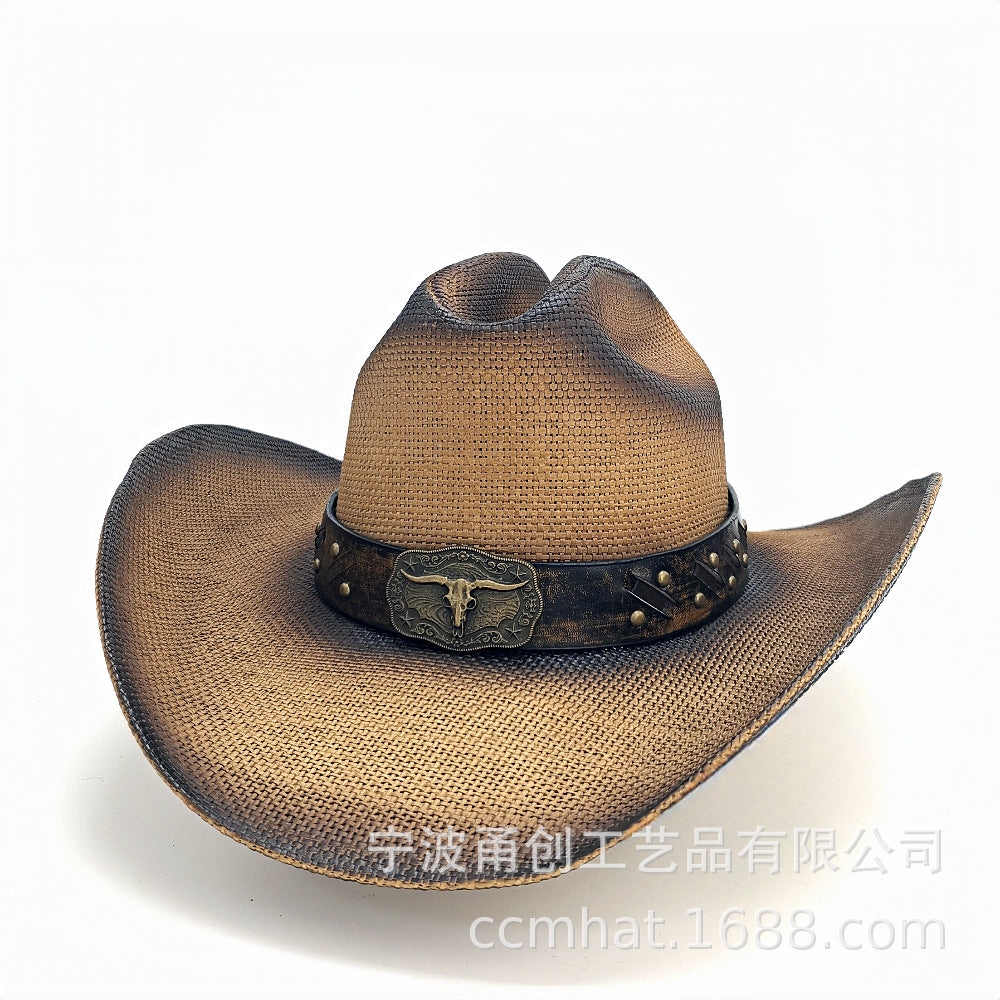 Retro Cowboy Hat Cowhide Belt Decoration