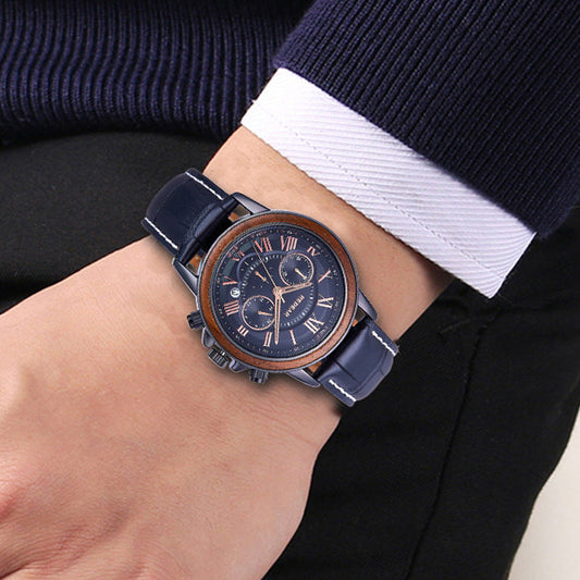 Alloy Wood Multi-function Men's Watch