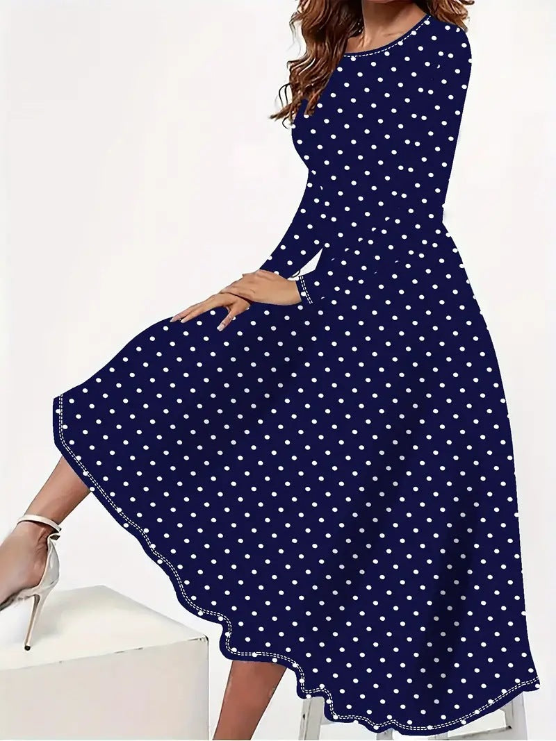 Elegant Polka Dot Pocket Dress
