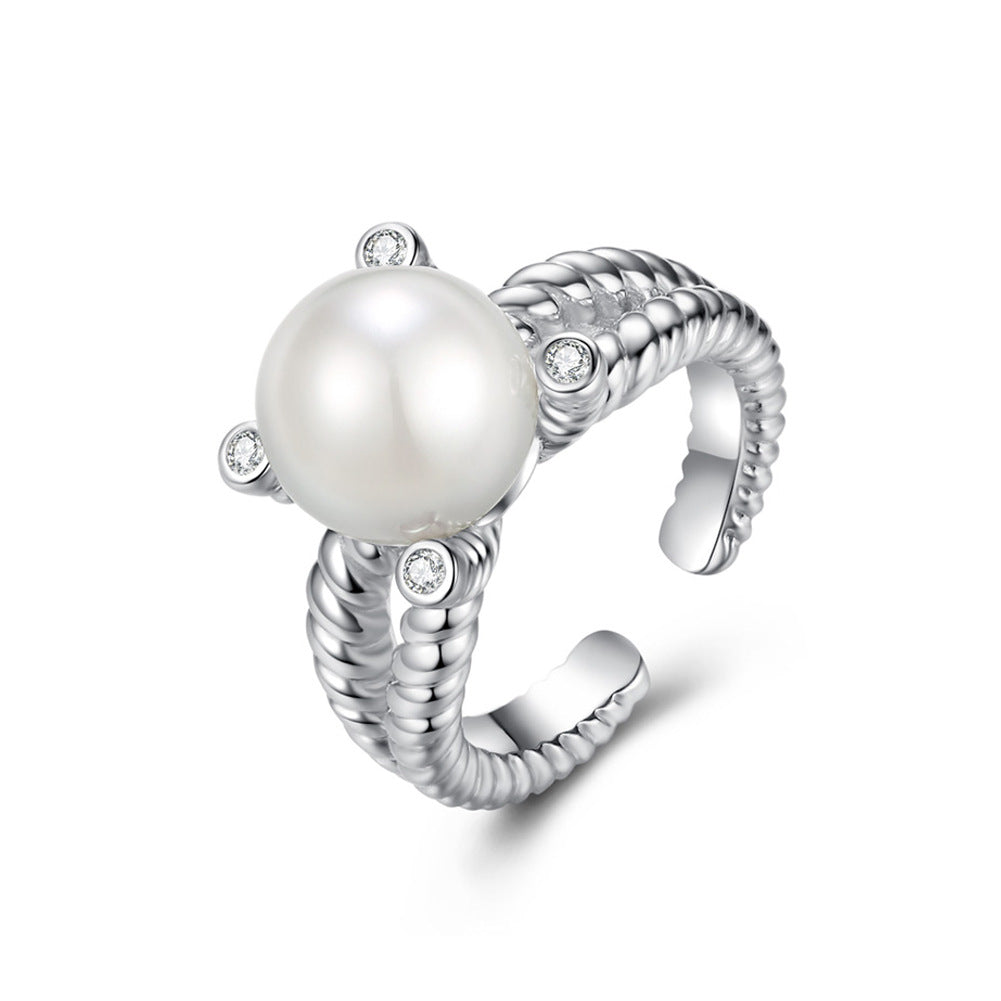 S925 Crown Pearl Adjustable Ring