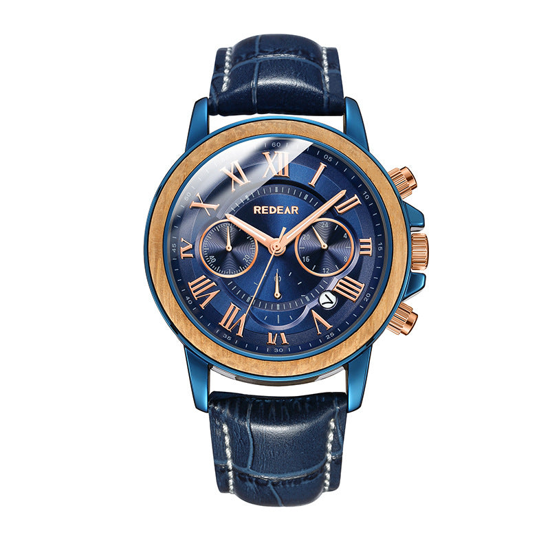 Alloy Wood Multi-function Men's Watch