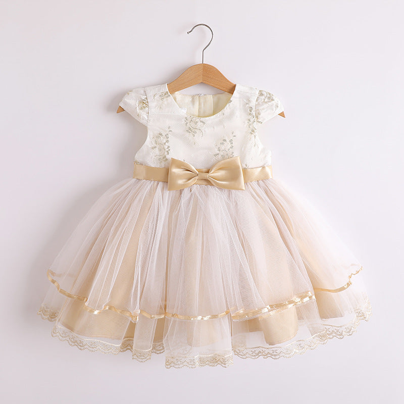 Girls' Embroidered Mesh Princess Dress