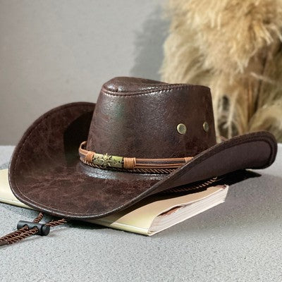Leather Retro Western Denim Hat