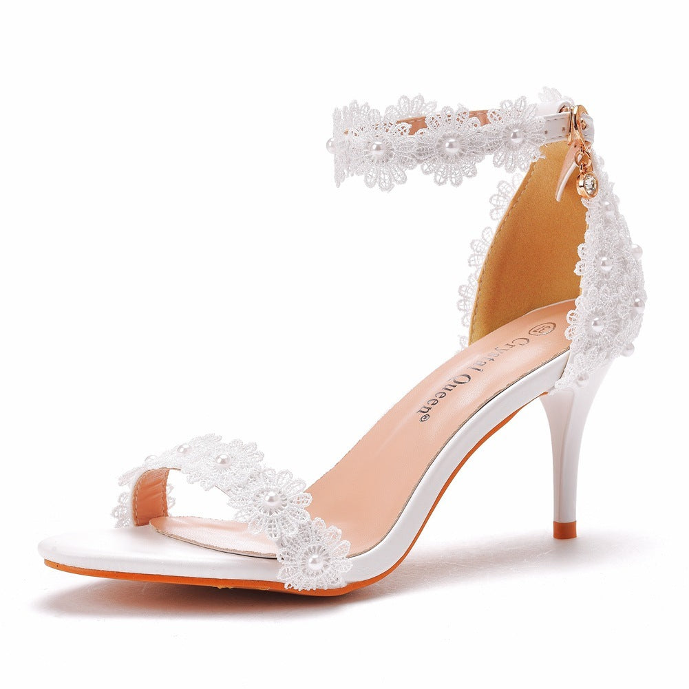 White Lace Wedding Sandals