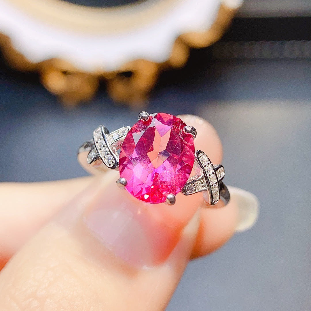 S925 Silver Natural Pink Topaz Ring