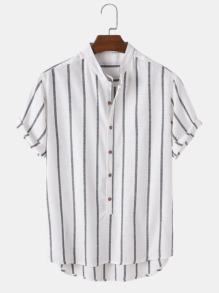 Striped Men’s Stand Collar Shirt
