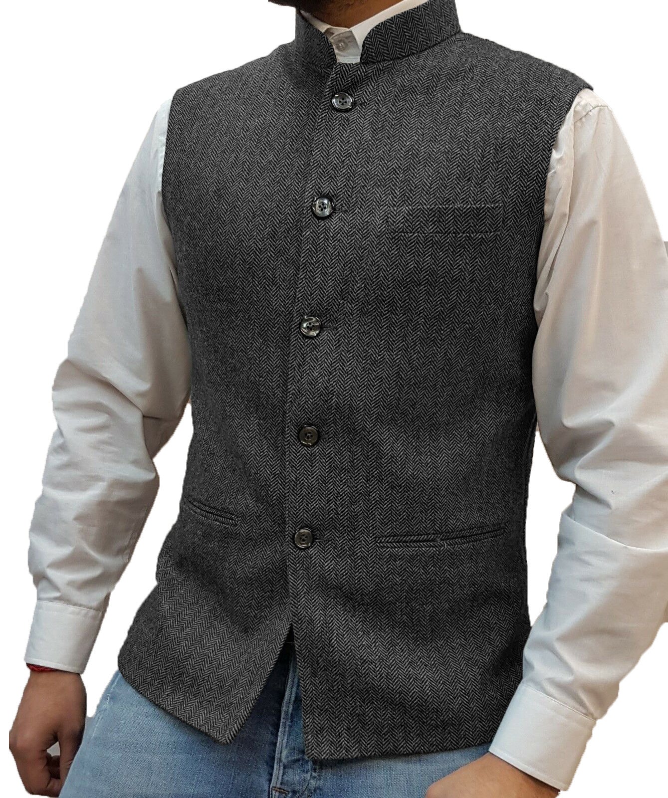 Men's Zhongshan Collar Herringbone Vest