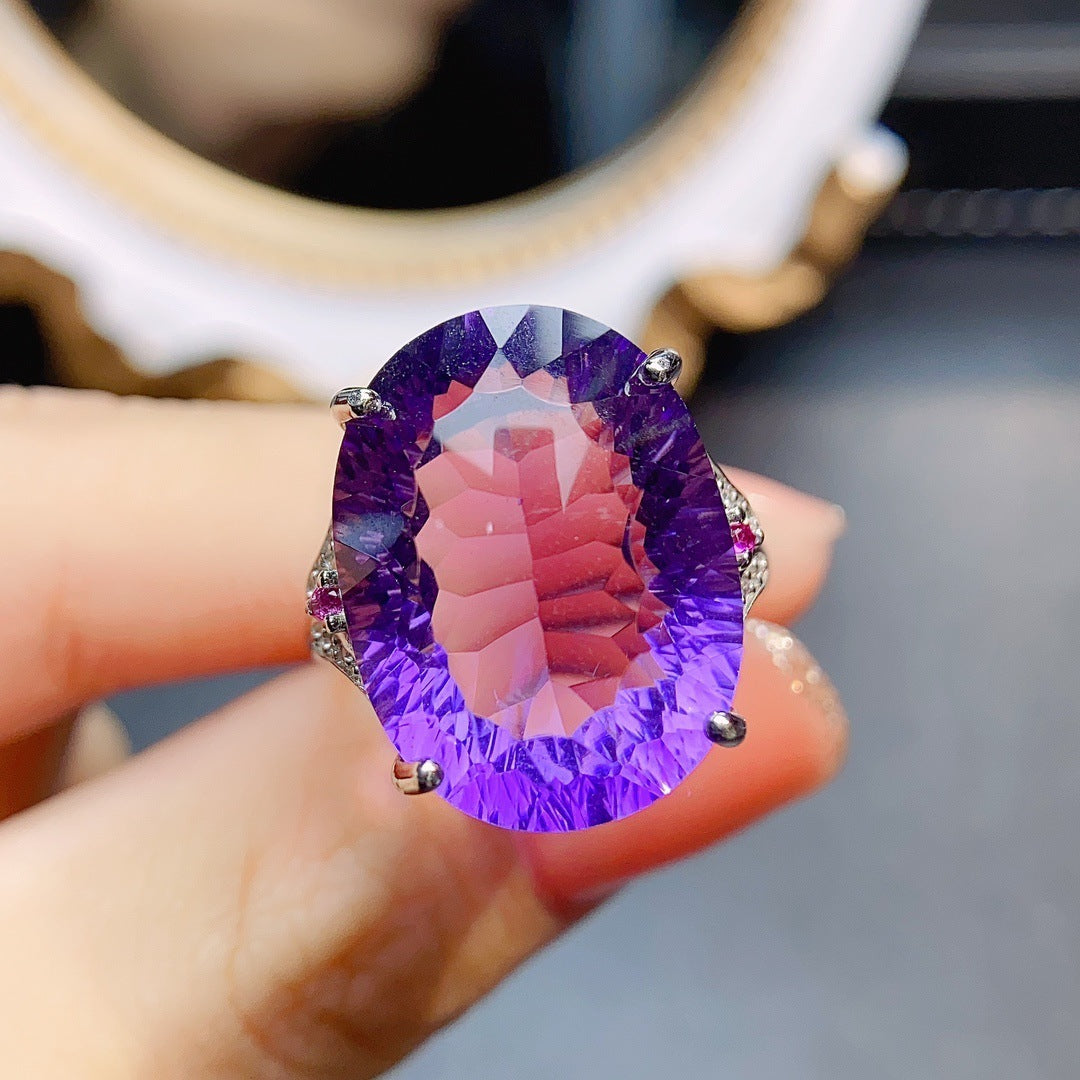 S925 Silver Natural Amethyst Ring
