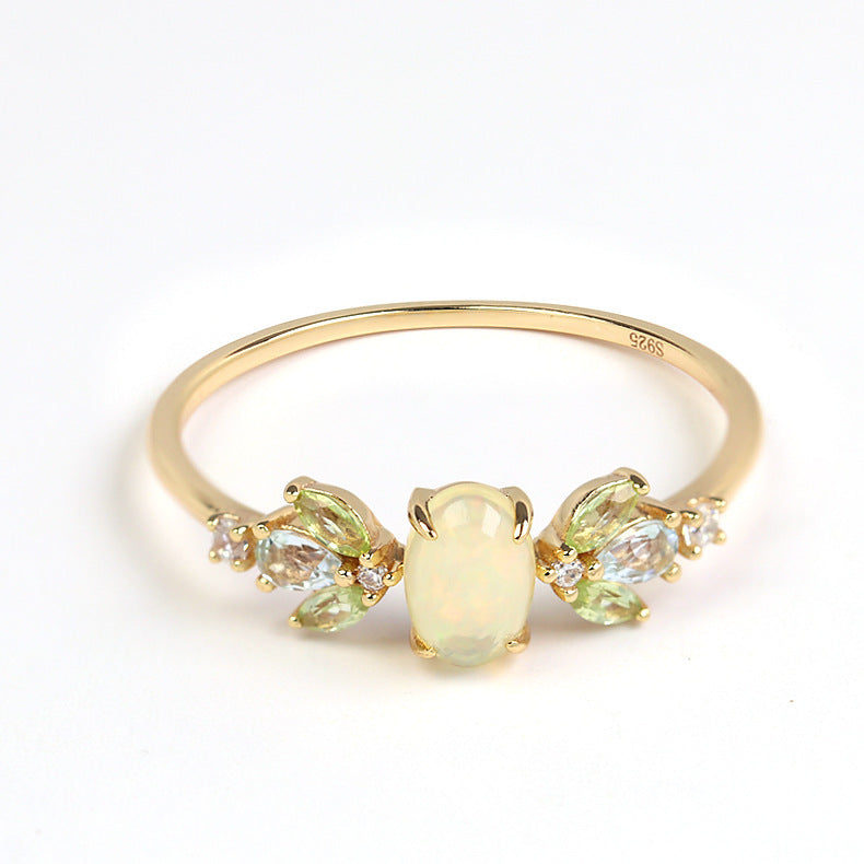 S925 Silver Olivine Aobao Ring
