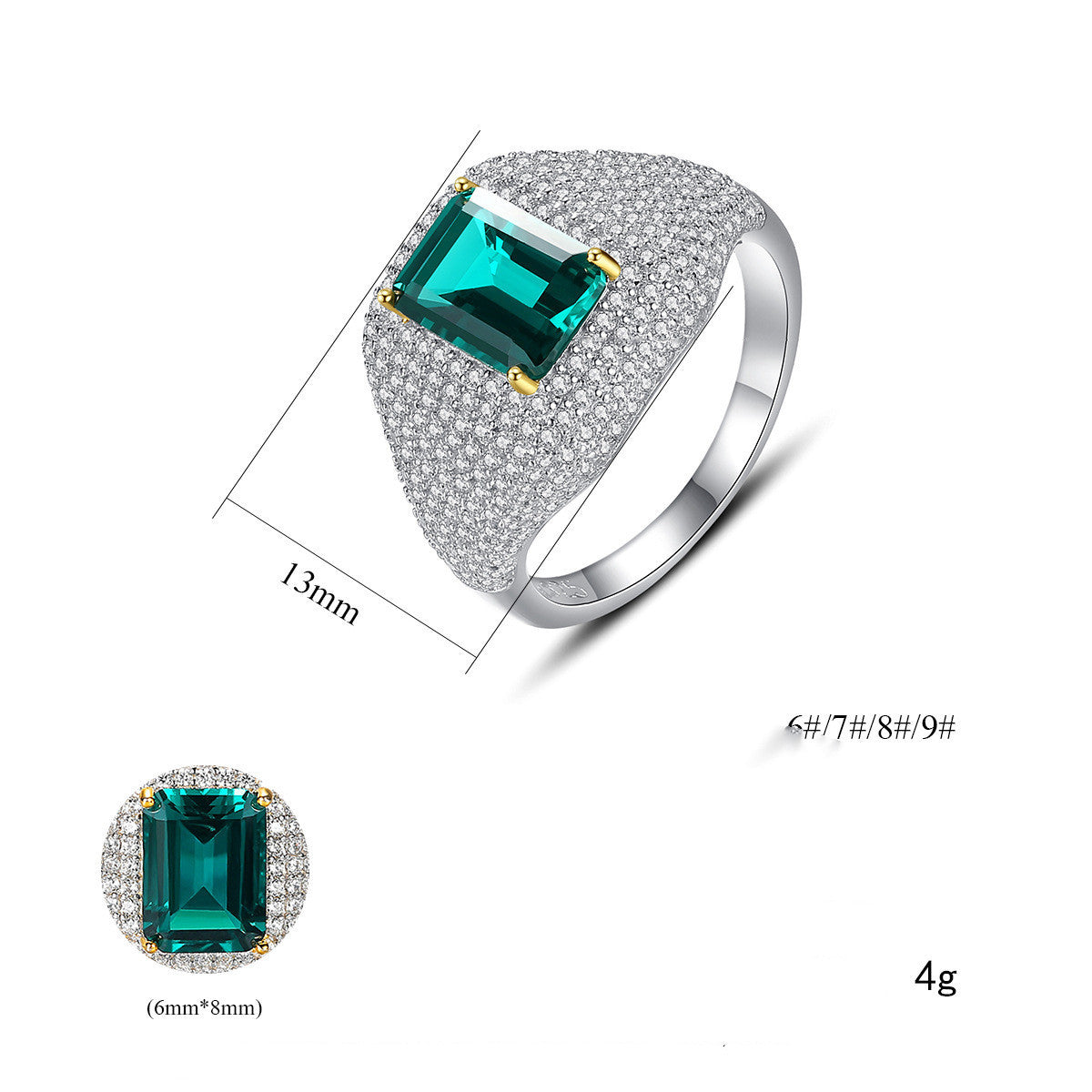 S925 Silver Fashion Emerald Retro Ring
