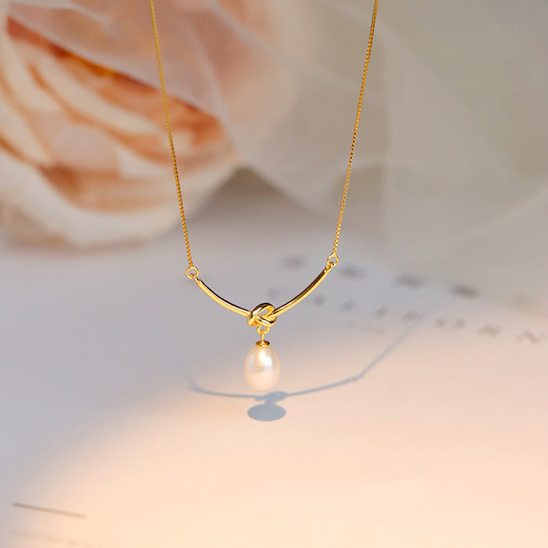 925 Silver Pearl Knot Necklace