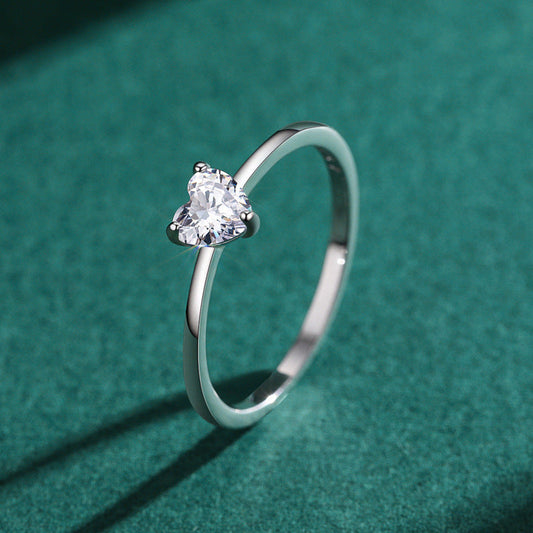 S925 Silver Heart Finger Ring Diamond