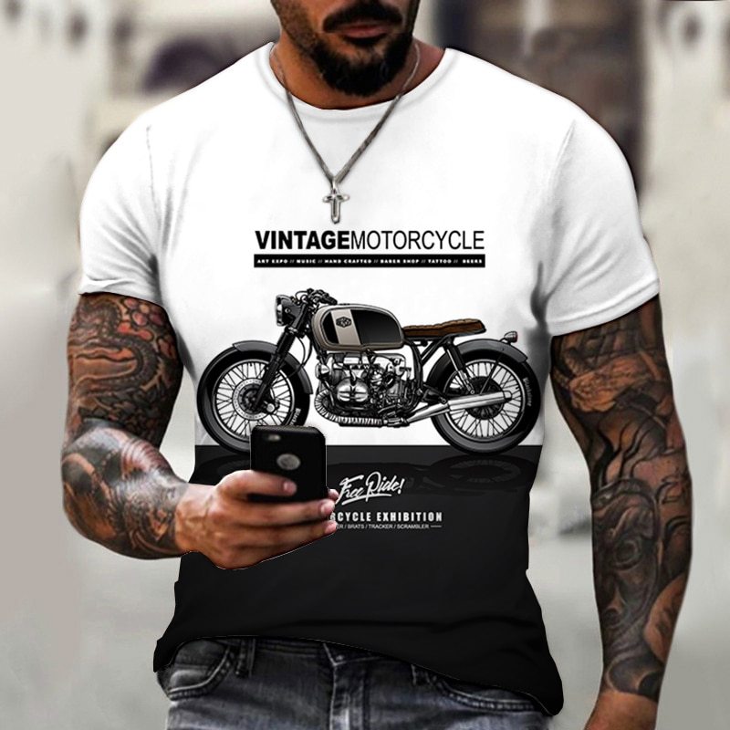 Vintage Motorcycle 3D Print T-shirt