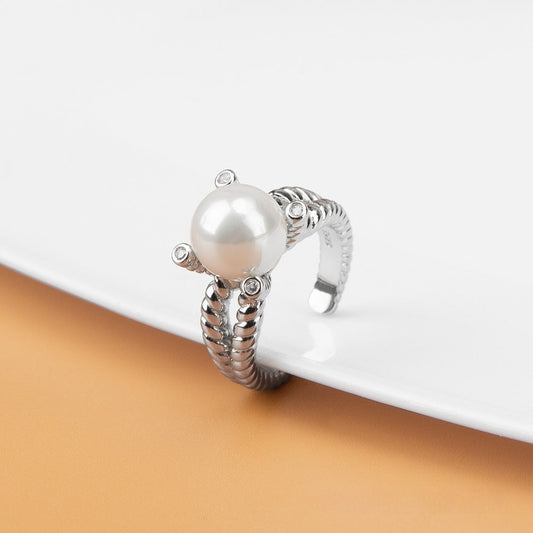 S925 Crown Pearl Adjustable Ring