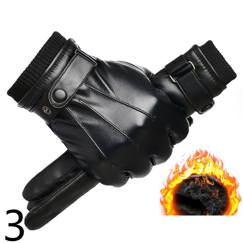 Men's Winter Riding Thick Velvet Windproof Leather Gloves