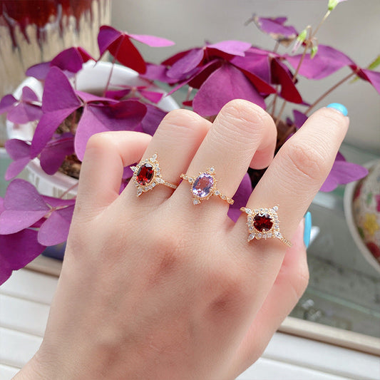 S925 Silver Natural Stone Zircon Ring