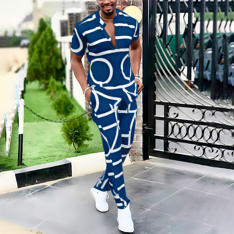 Printed Shirt Suit Trousers Men
