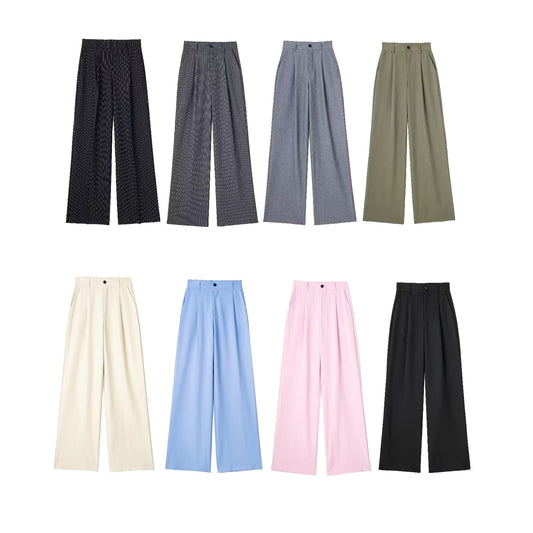 Women's French Pleated Wide Trousers
