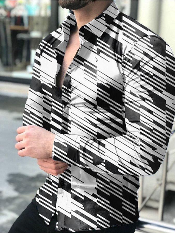 Men's Printed Lapel Youth Top