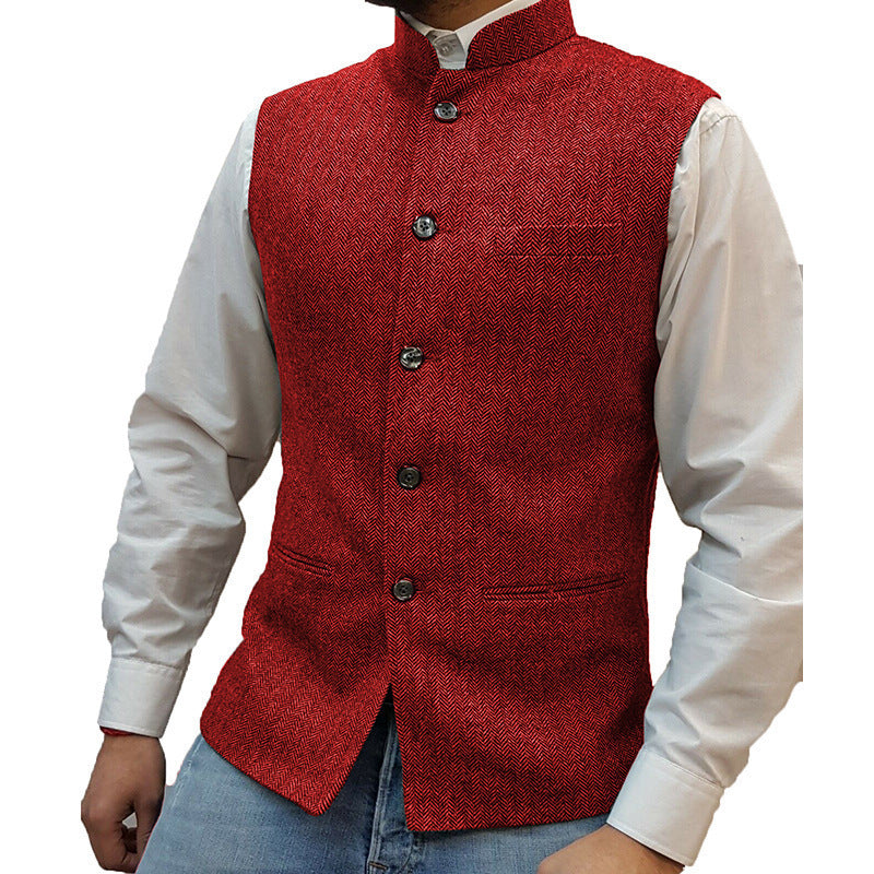 Men's Zhongshan Collar Herringbone Vest