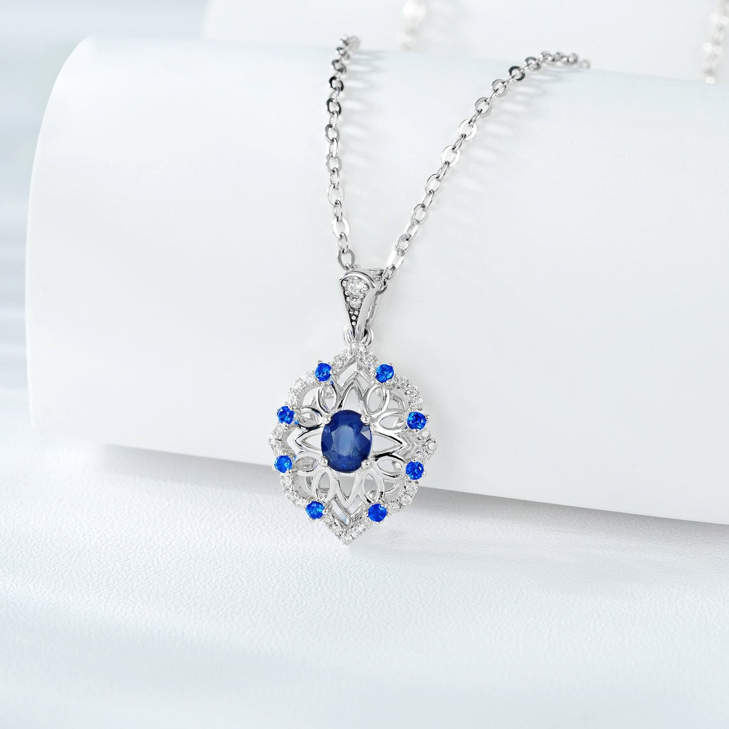 S925 Silver Natural Sapphire Pendant