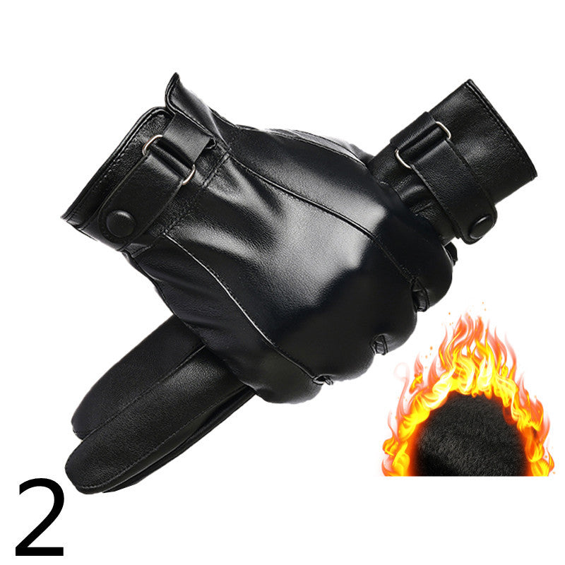 Men's Winter Riding Thick Velvet Windproof Leather Gloves