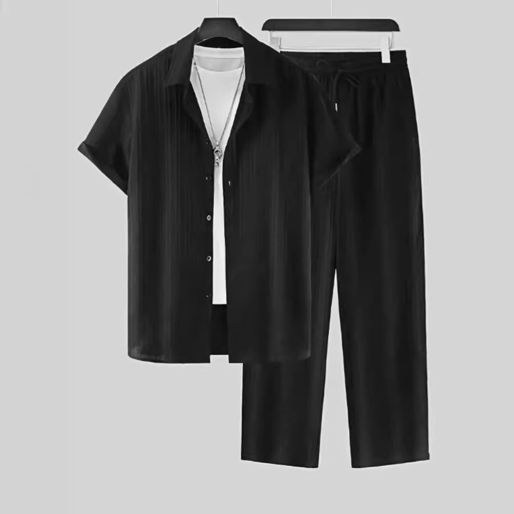 Striped Short Sleeve Lapel Suit