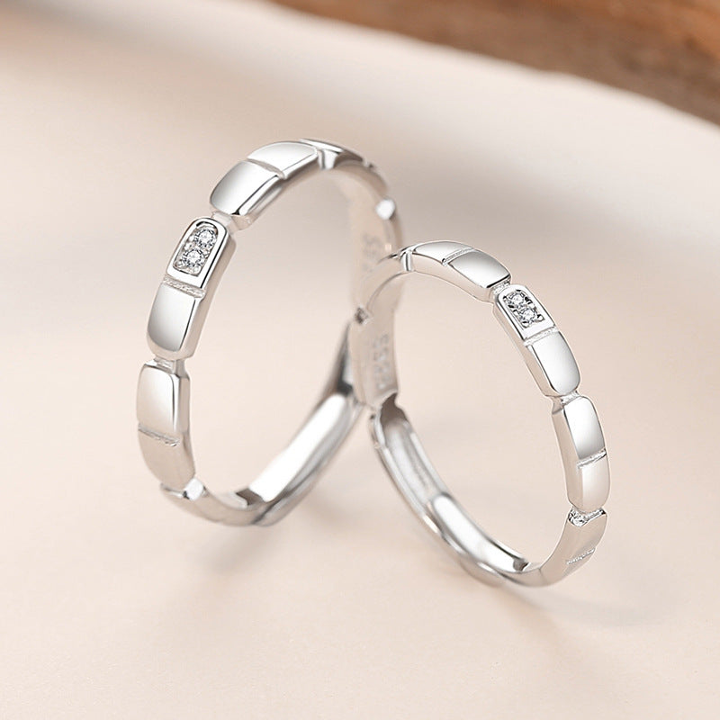 S925 Simple Square Couple Ring