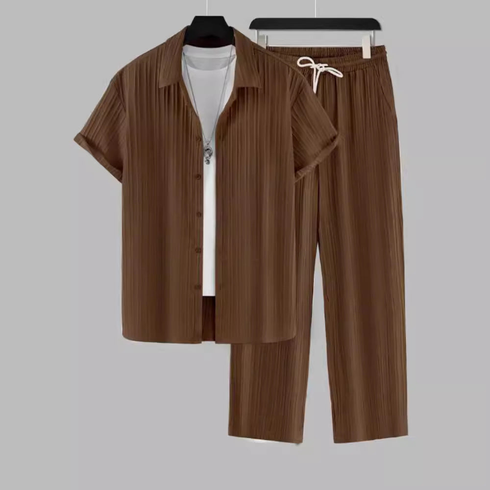 Striped Short Sleeve Lapel Suit