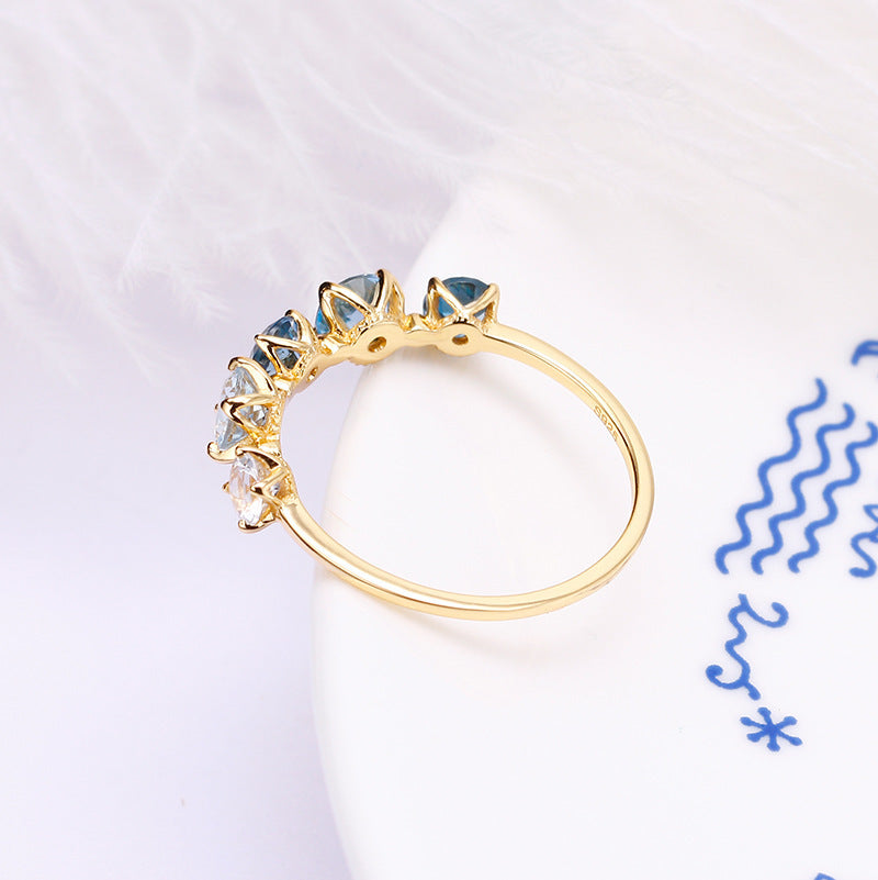 S925 Silver Blue Gradual Topaz Ring