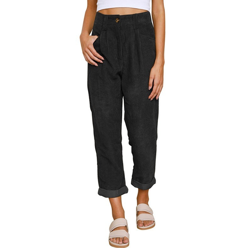 Women's High Waist Corduroy Trousers