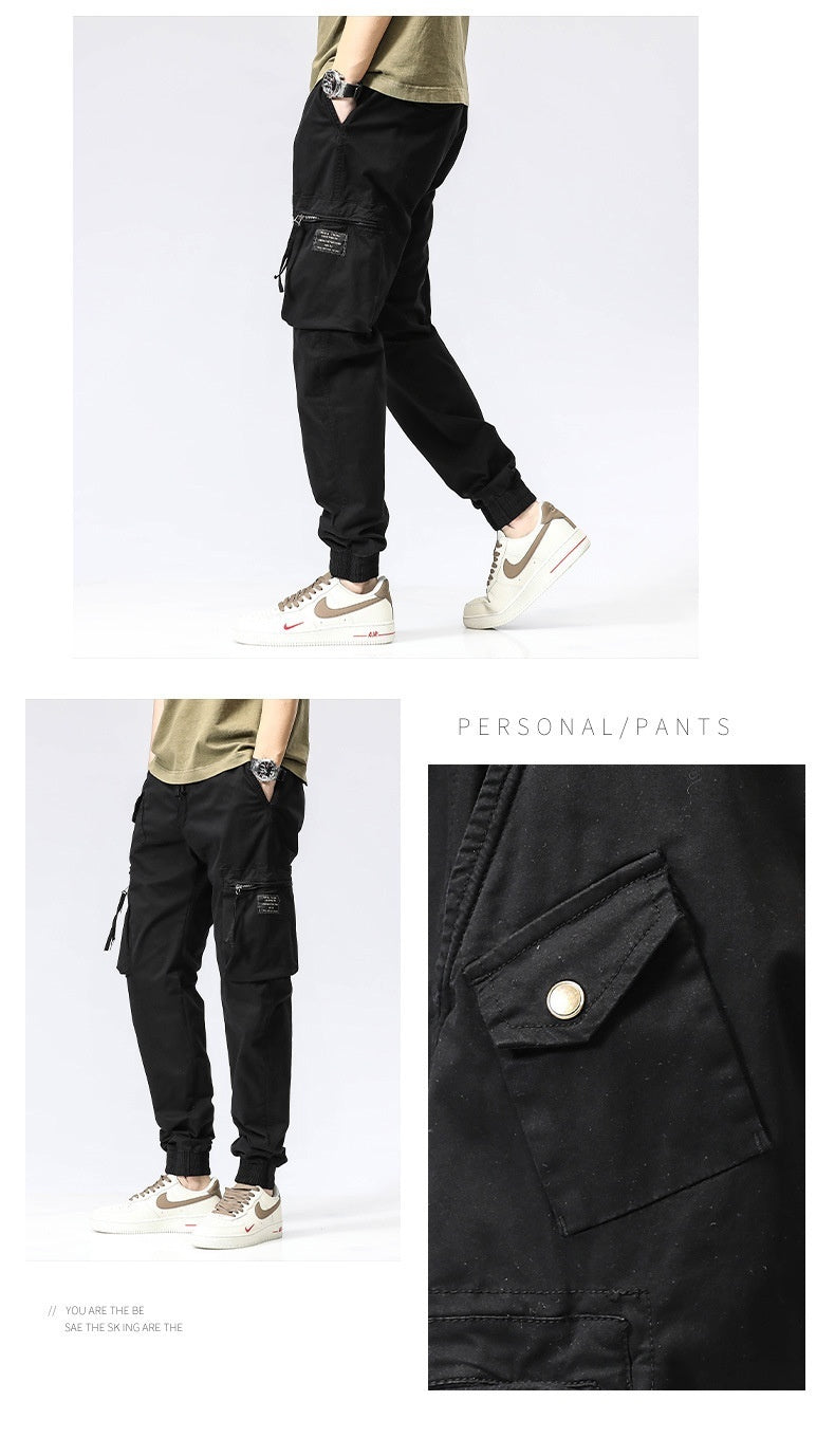 Men's Trendy Cotton Elastic Waist Multi-pocket Pants