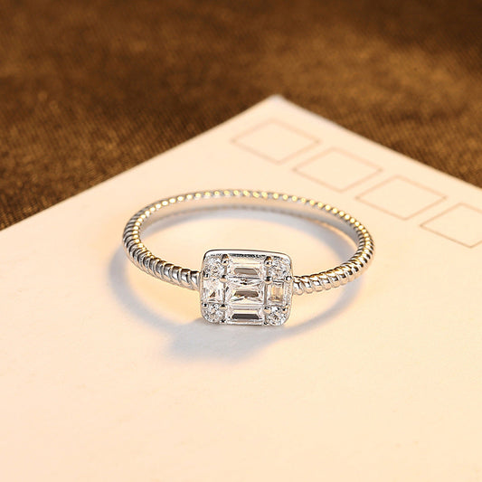 S925 Women’s Simple Square Dimond Ring