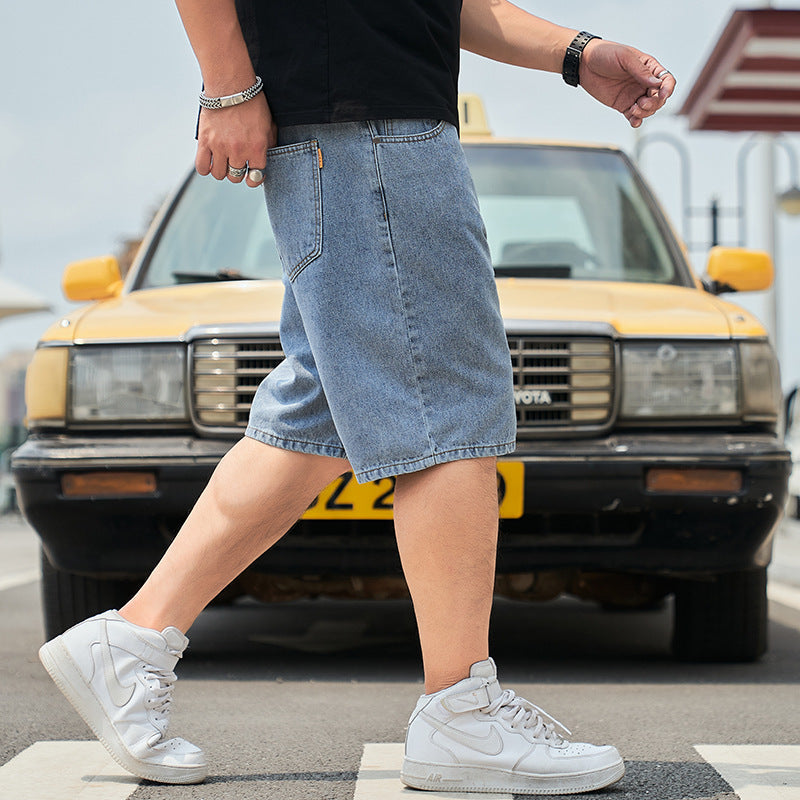 Loose Fit Plus-size Straight Denim Shorts