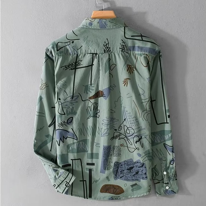 Men's Loose Print Long Sleeve Shirt