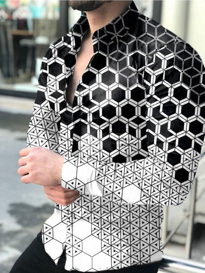 Men's Printed Lapel Youth Top