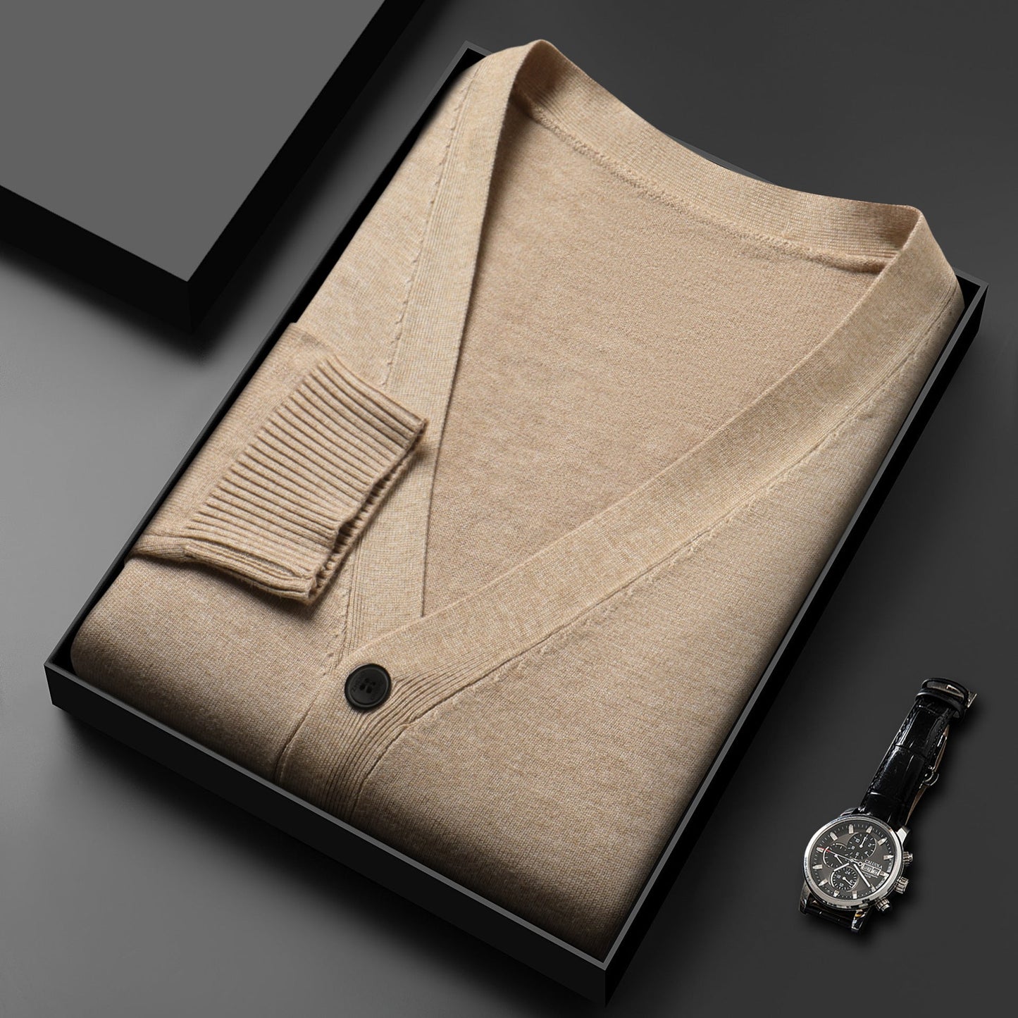 Men's Solid V-neck Knit Cardigan