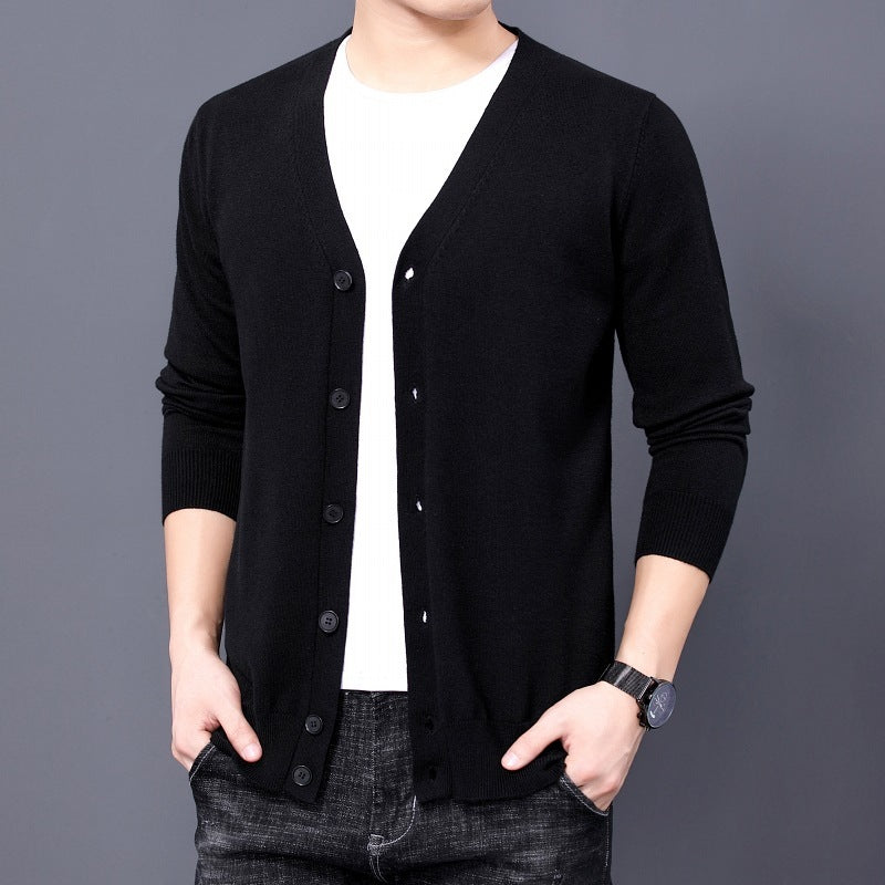 Men's Solid V-neck Knit Cardigan