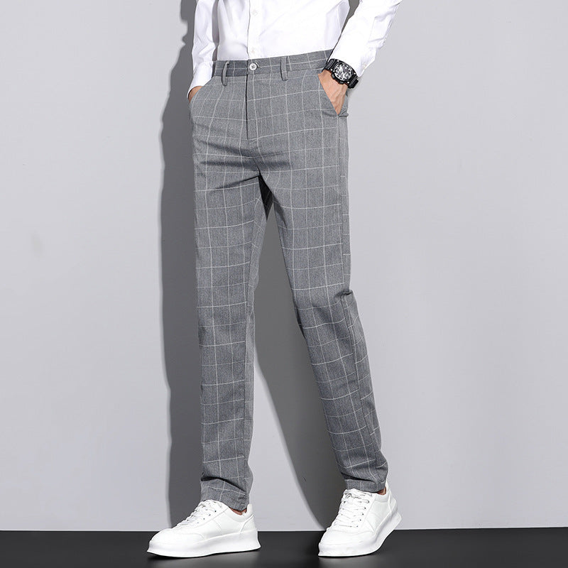 Men's Slim Plaid Straight Pants