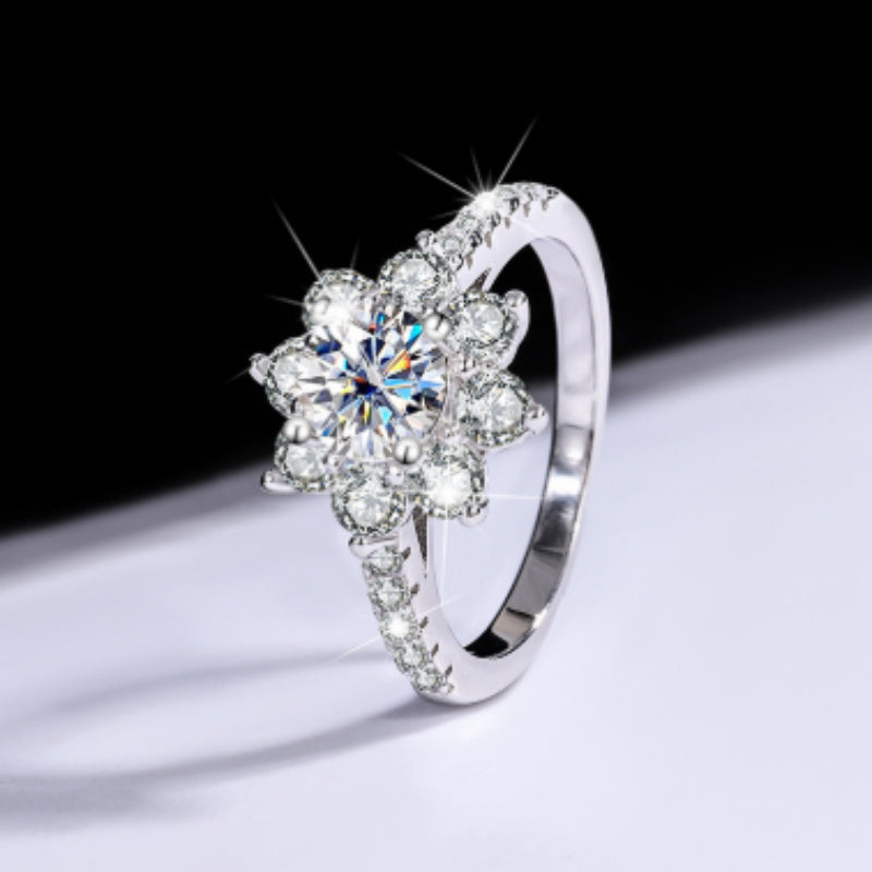 925 Sterling Silver Moissanite Flower Ring