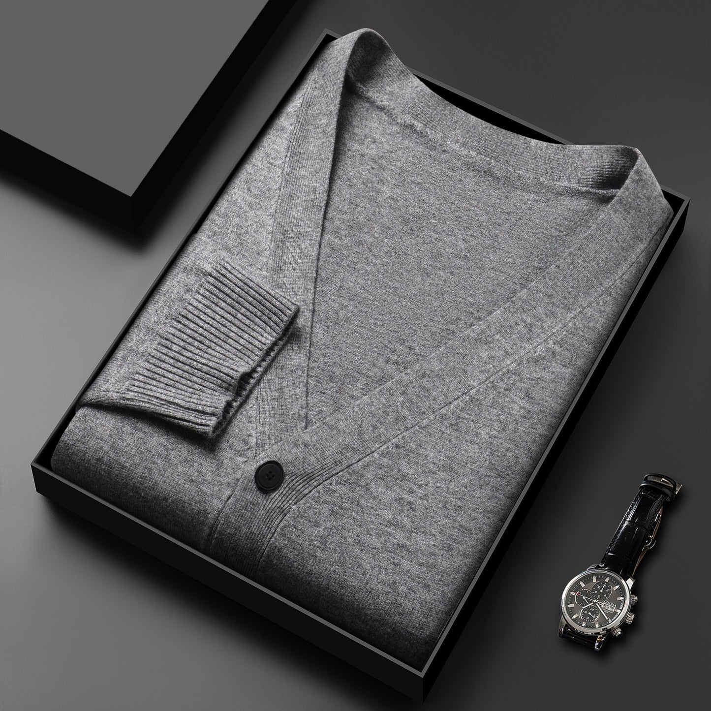 Men's Solid V-neck Knit Cardigan