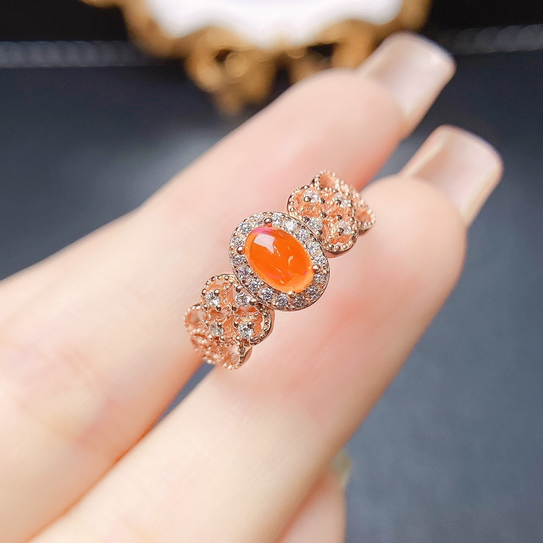 S925 Silver Fire Opal Ring