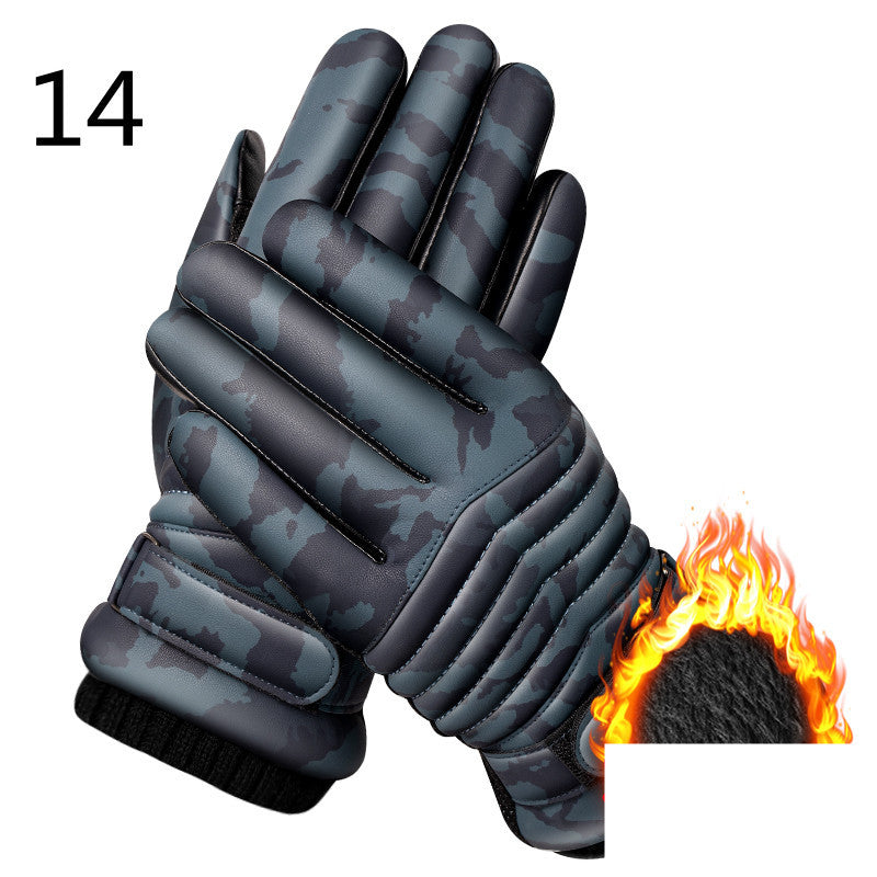 Men's Winter Riding Thick Velvet Windproof Leather Gloves