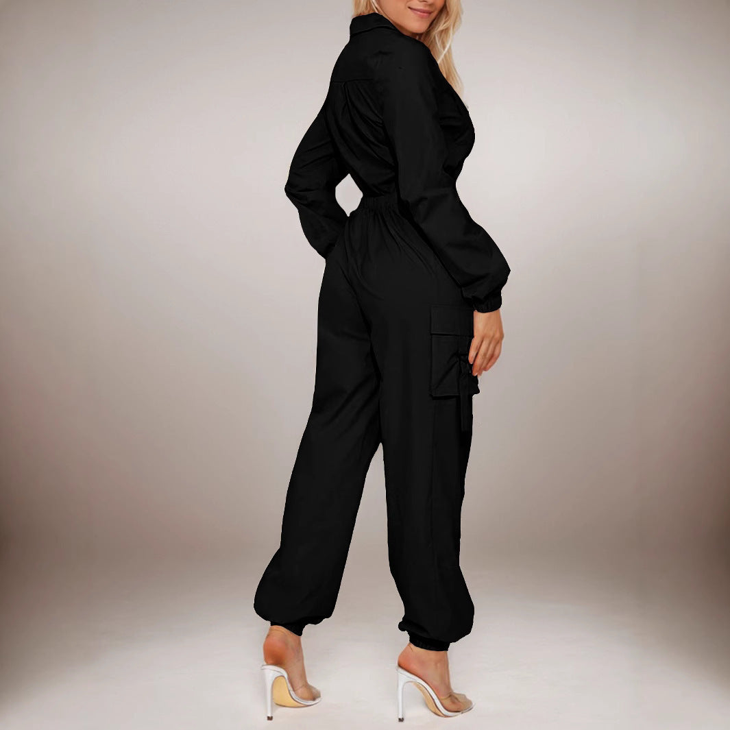Sleek Zip-Front Elastic Coveralls
