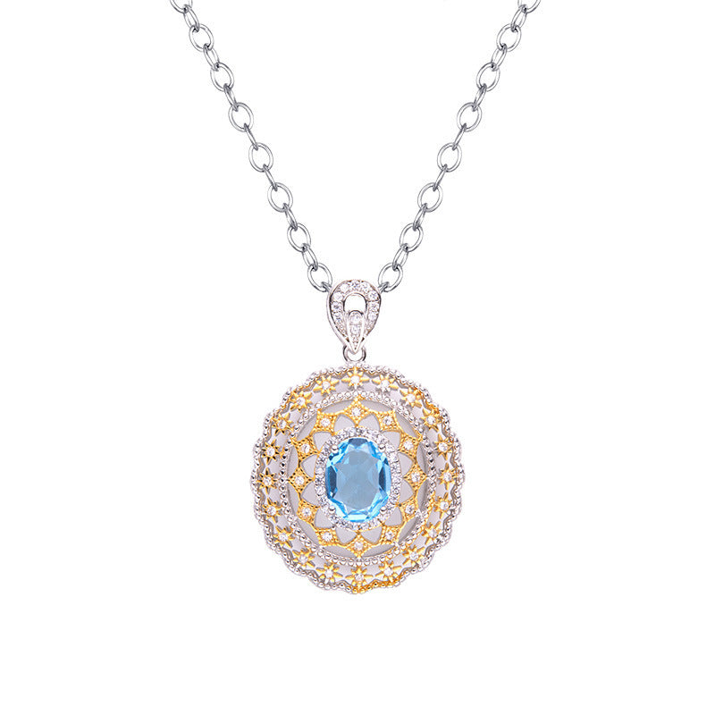 S925 Silver Natural Topaz Hollow Necklace