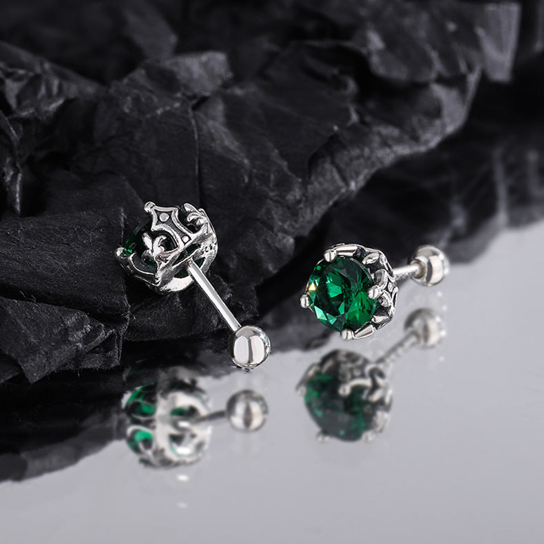 S925 Silver Emerald Zircon Stud Earrings